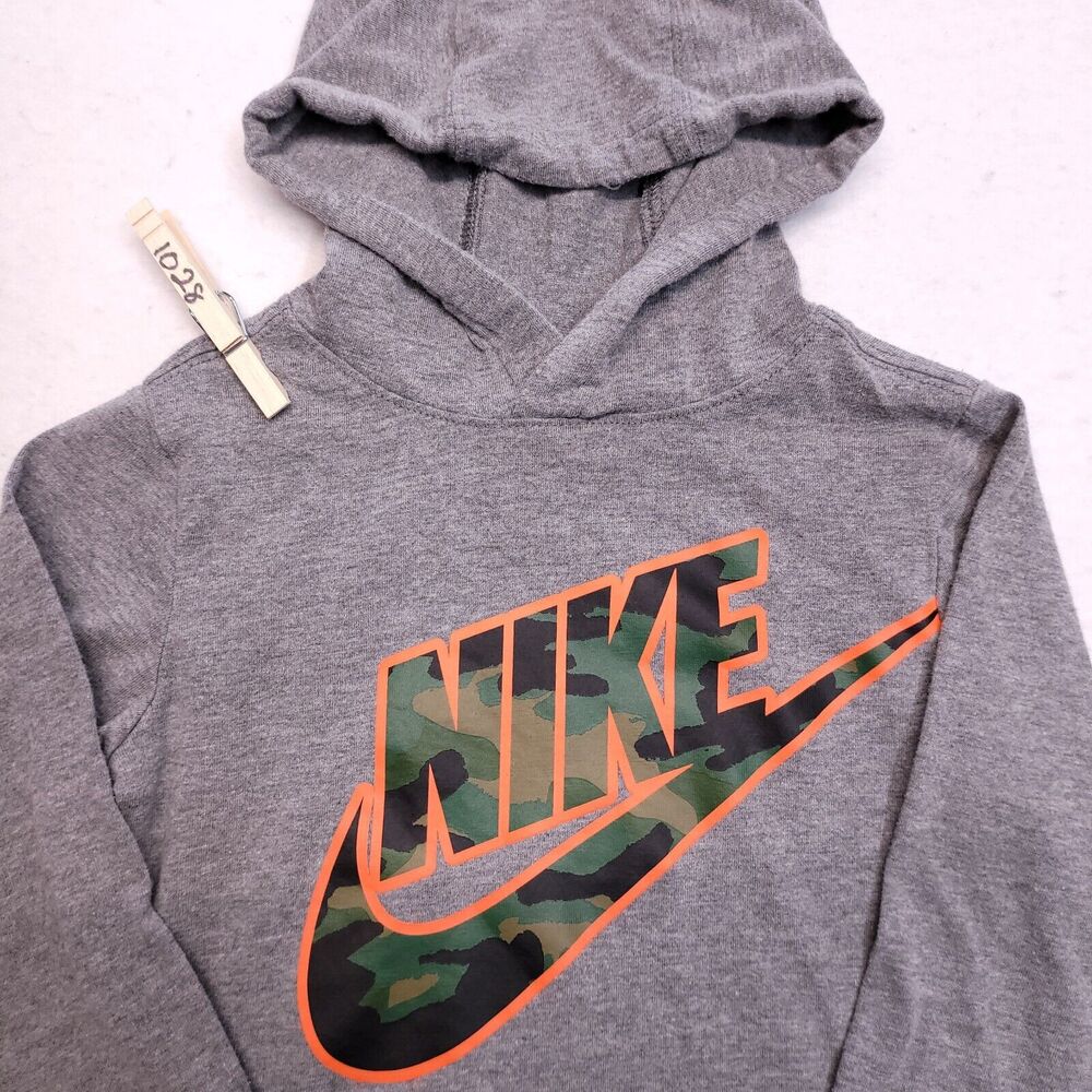 Nike Casual Hooded Long Sleeve Sweatshirt Youth Boys Size 4 Gray Orange